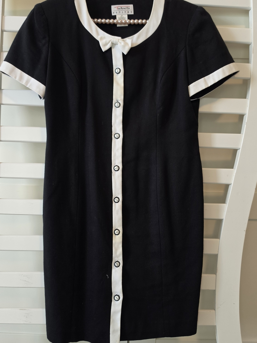 Talbots Black Dress with White Trim and Bow